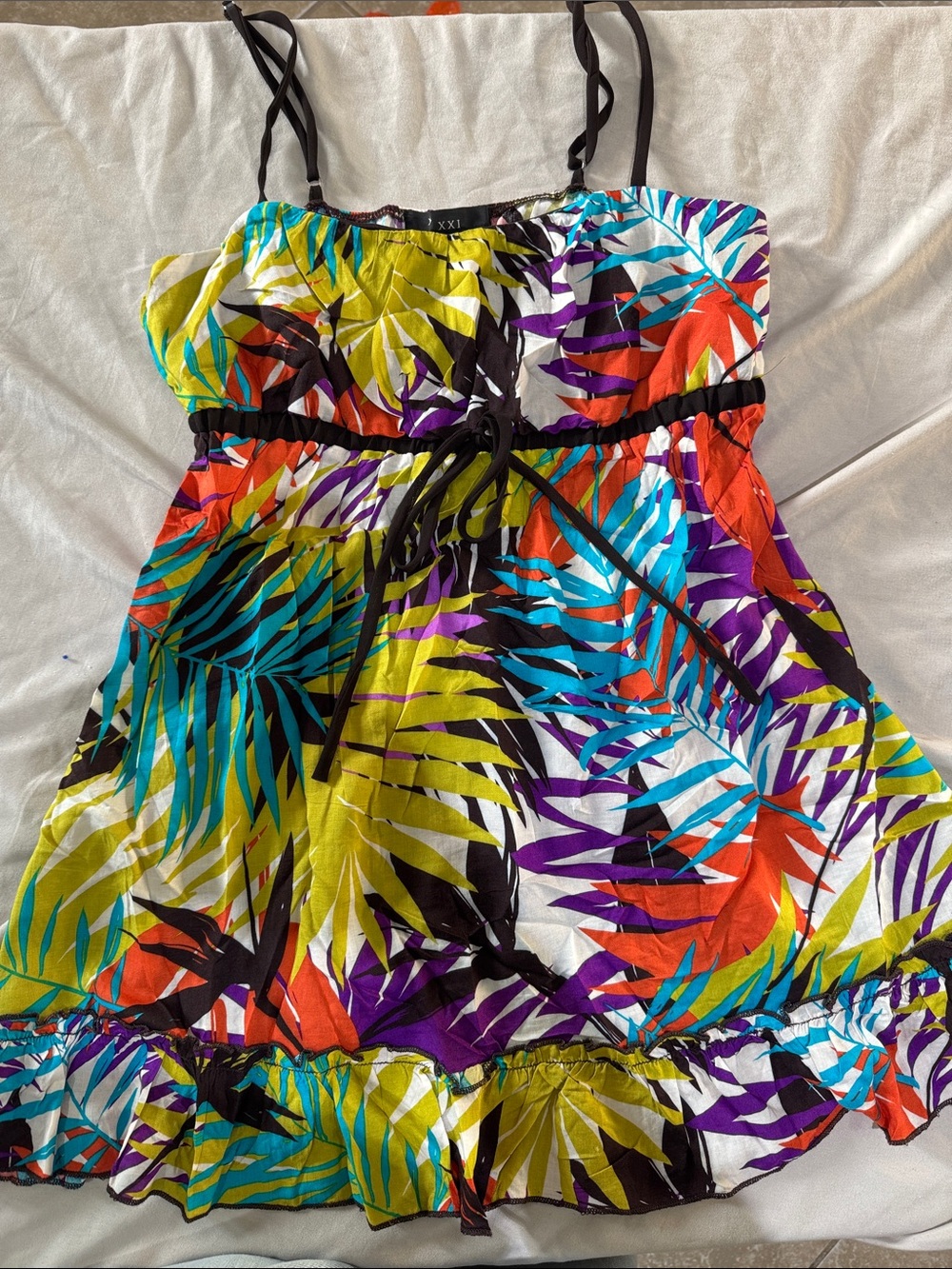 Forever 21 Multicolor Tropical Print Spaghetti Strap Bodysuit